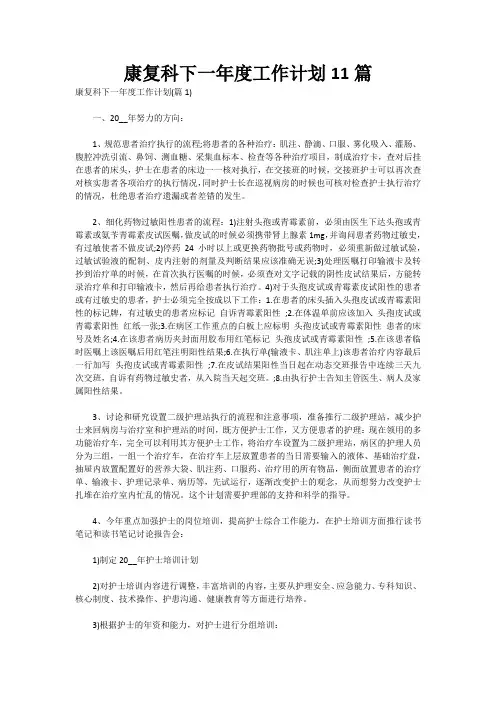 康复科下一年度工作计划11篇