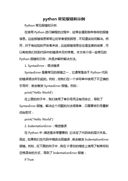 python常见报错和示例