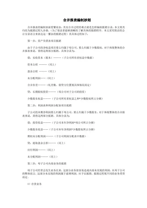 合并报表分录举例