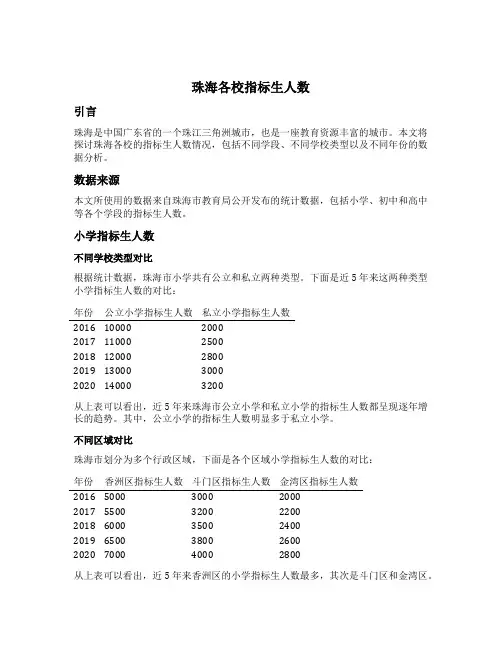 珠海各校指标生人数