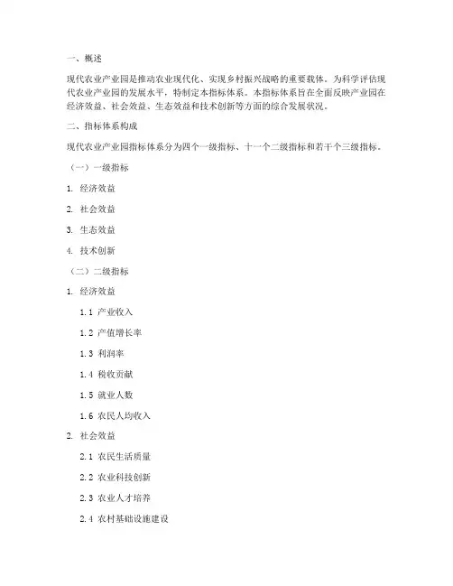 现代农业产业园指标体系