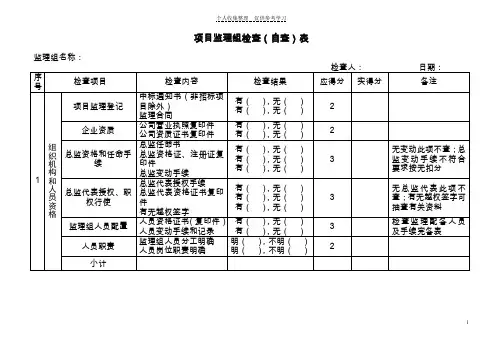 项目监理检查(自查)表