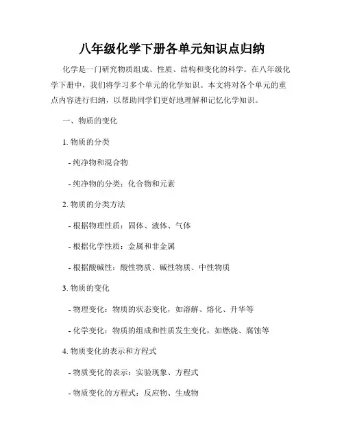 八年级化学下册各单元知识点归纳