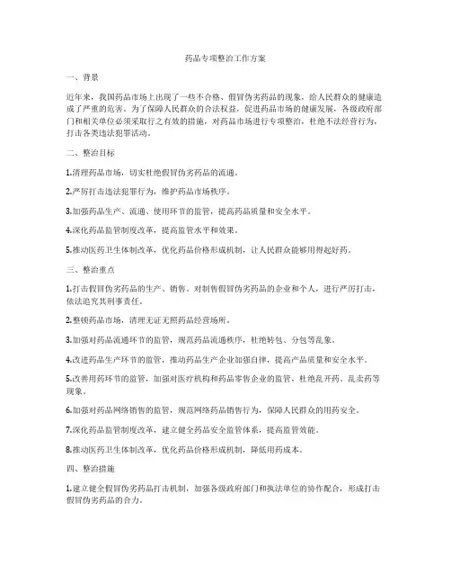 药品专项整治工作方案