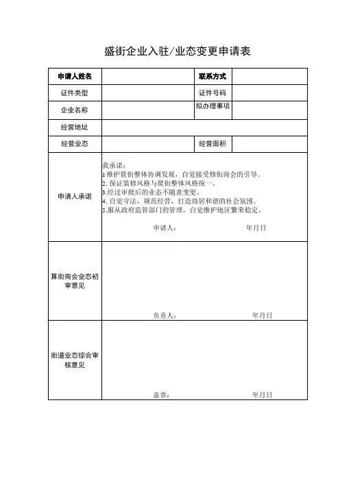 簋街企业入驻业态变更申请表