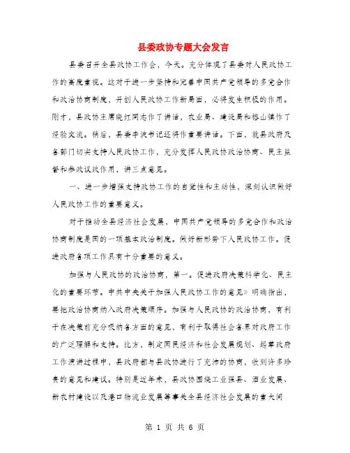 县委政协专题大会发言