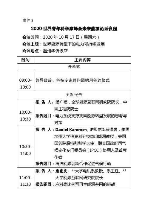 2020世界青年科学家峰会未来能源论坛议程【模板】
