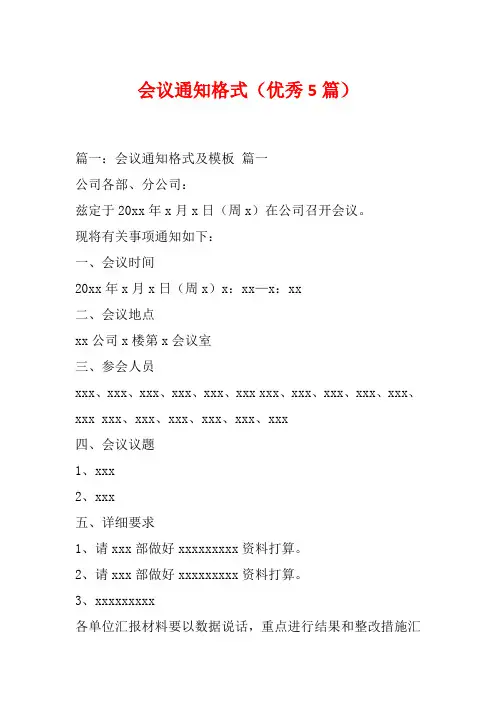 会议通知格式(优秀5篇)