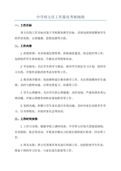 中学班主任工作量化考核细则