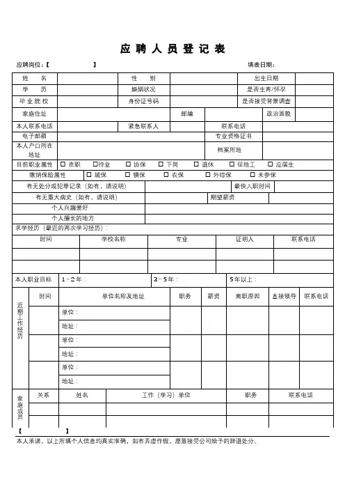招聘表单-应聘面试表