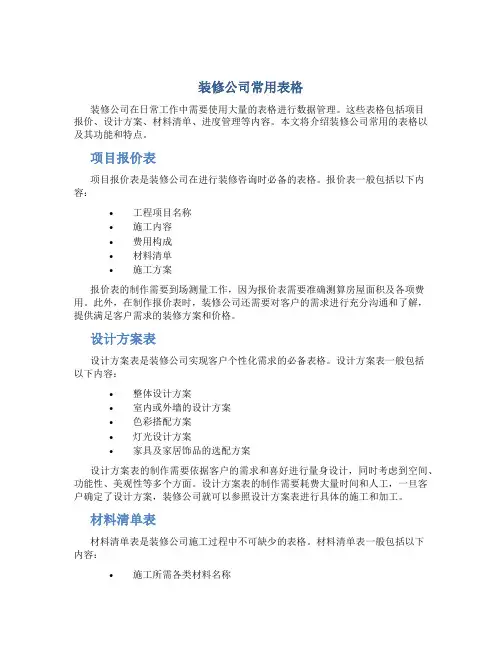 装修公司常用表格