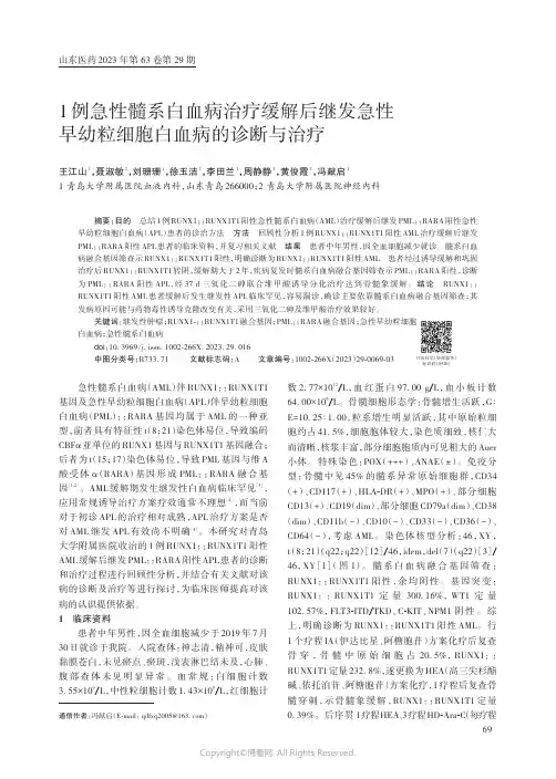 1例急性髓系白血病治疗缓解后继发急性早幼粒细胞白血病的诊断与治疗