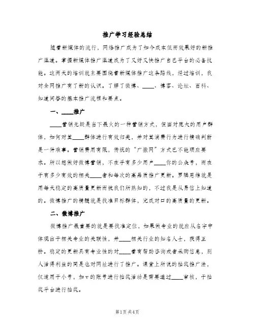 推广学习经验总结（2篇）