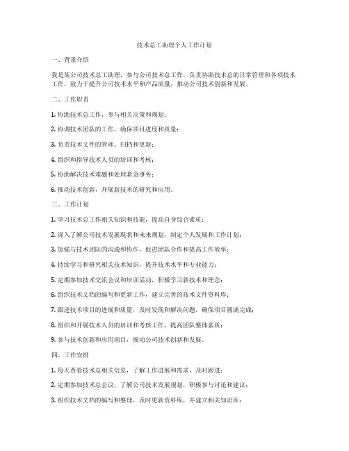 技术总工助理个人工作计划