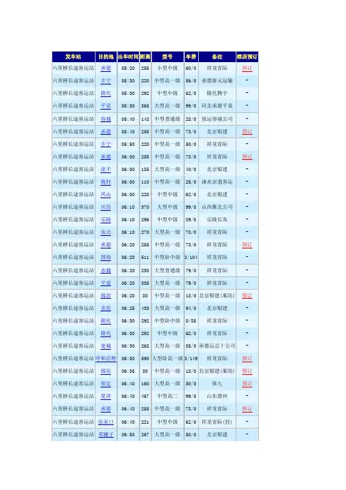 北京六里桥长途客运站时刻表