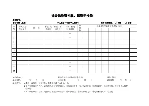 社会保险费补缴、核销申报表