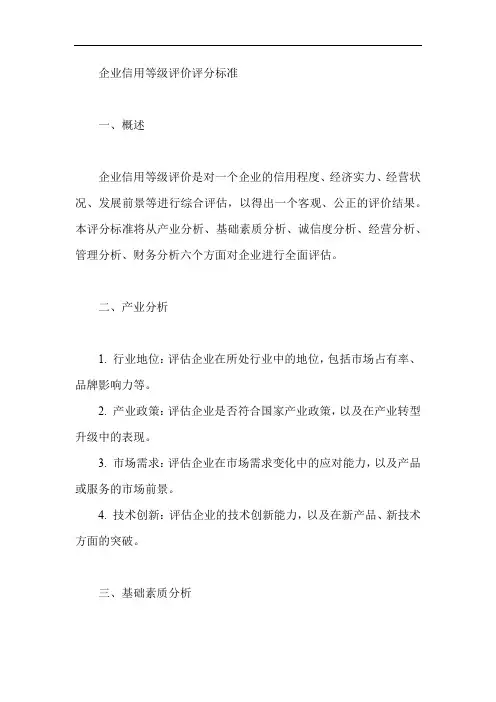 企业信用等级评价评分标准