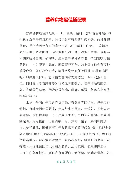 营养食物最佳搭配表