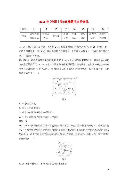 高考物理总复习 优编增分练：选择题考点排查练3 2015年(全国Ⅰ卷)选择题考点排查练