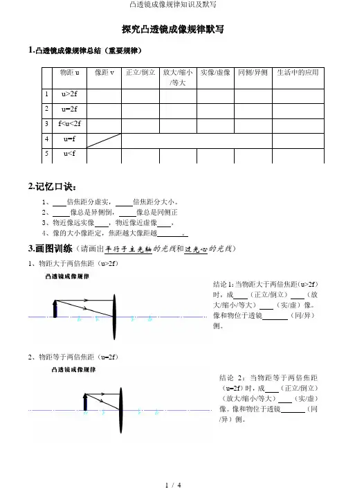 凸透镜成像规律知识及默写