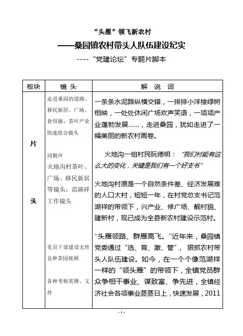 桑园镇党建专题片脚本(定稿)
