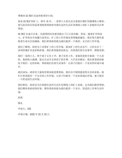煤矿改造补贴申请书模板