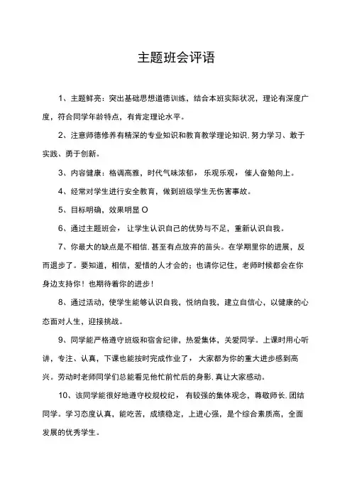 主题班会评语