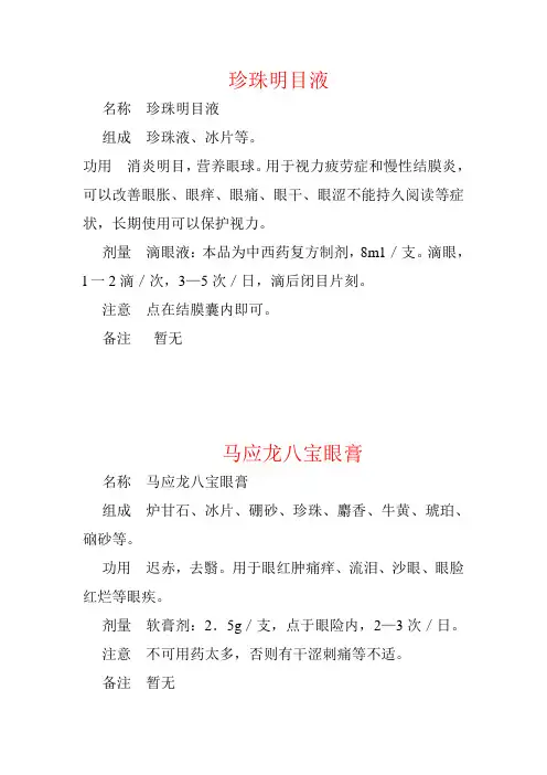常用眼药(中药配方)