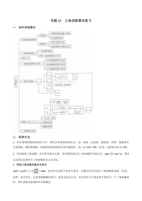 专题63 高中数学三角函数章末复习(原卷版)