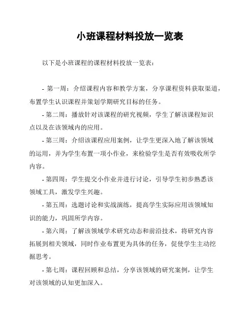 小班课程材料投放一览表