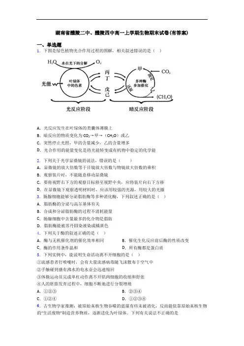 湖南省醴陵二中、醴陵四中高一上学期生物期末试卷(有答案)