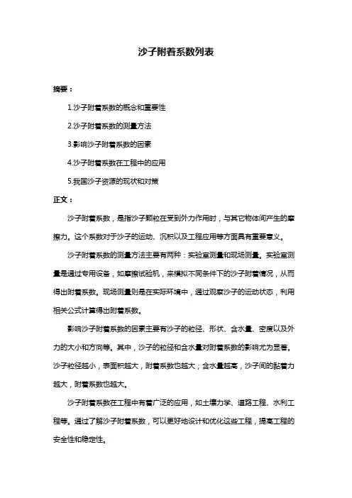 沙子附着系数列表