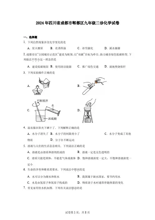 2024年四川省成都市郫都区九年级二诊化学试卷