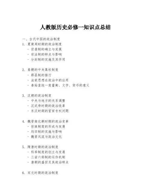 人教版历史必修一知识点总结
