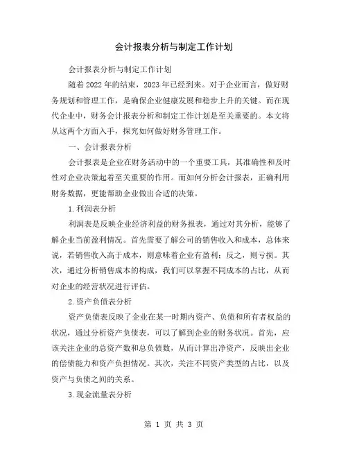 会计报表分析与制定工作计划