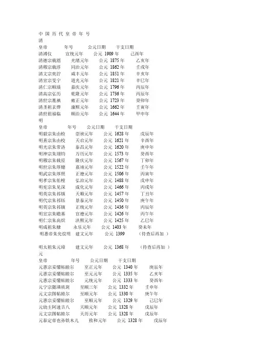 中 国 历 代 皇 帝 年 号
