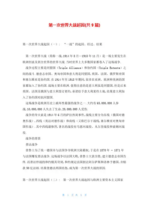 第一次世界大战起因(共9篇)
