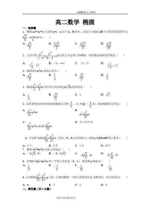 高二数学椭圆训练试卷[含答案及解析]
