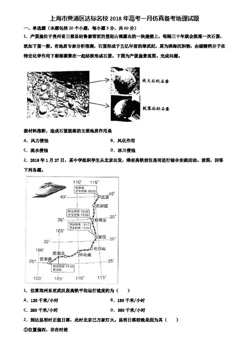 上海市黄浦区达标名校2018年高考一月仿真备考地理试题含解析
