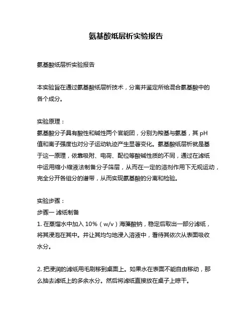 氨基酸纸层析实验报告
