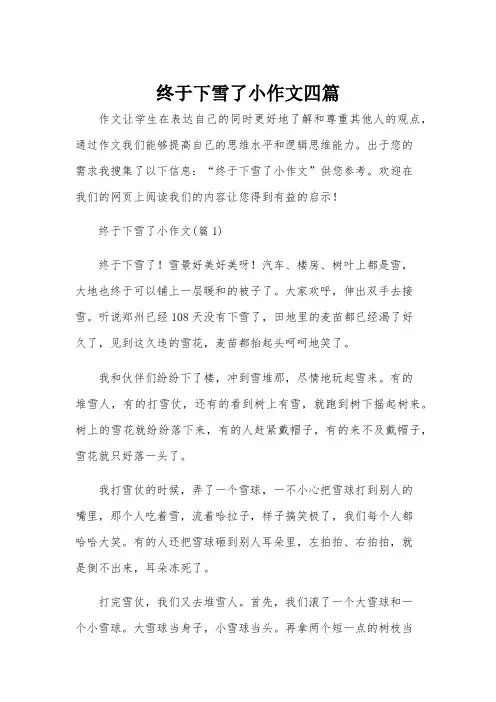 终于下雪了小作文四篇