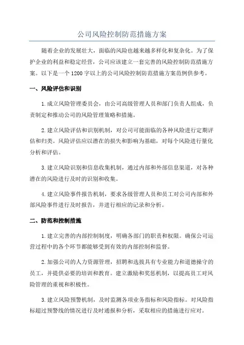 公司风险控制防范措施方案