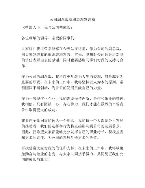 公司副总裁就职表态发言稿