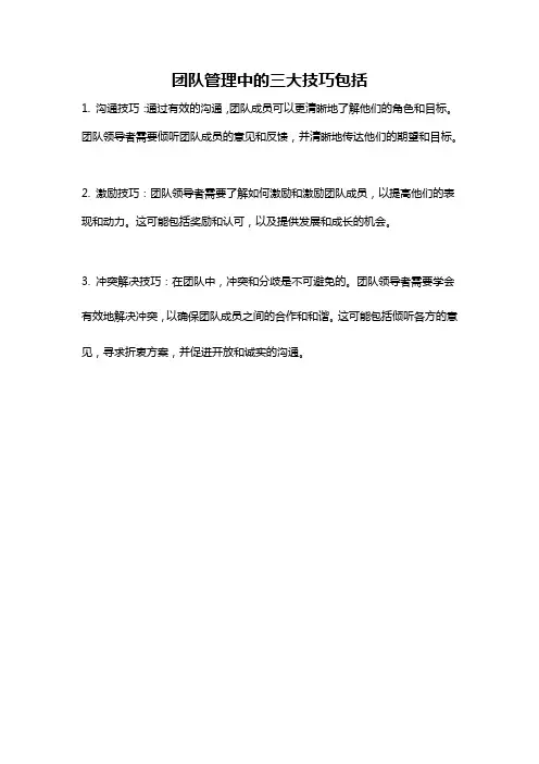 团队管理中的三大技巧包括