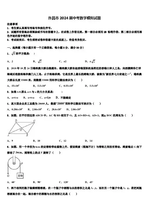 许昌市2024届中考数学模拟试题含解析