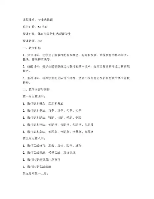大学体育散打教案模板范文