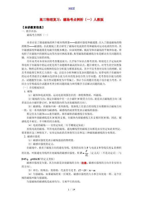 高三物理复习：磁场考点例析(一)人教版知识精讲