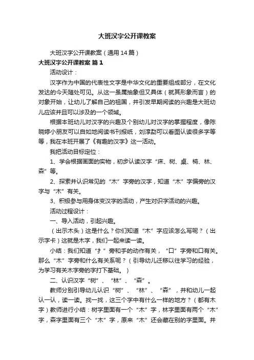 大班汉字公开课教案（通用14篇）