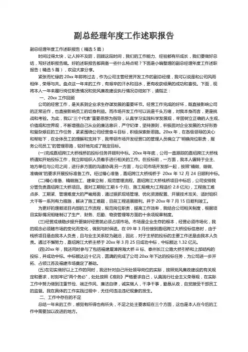 副总经理年度工作述职报告（精选5篇）