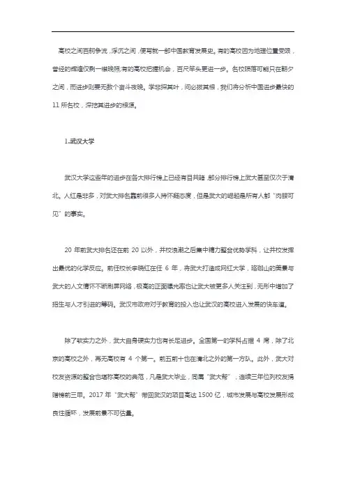 中国大学进步最快的11所名校